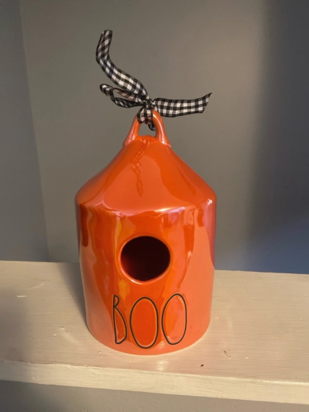 Rae Dunn Orange ceramic 'BOO' hanging birdhouse